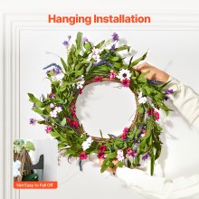 VEVOR Couronne décorative artificielle 55,88 cm rose et vert avec marguerites