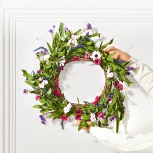 VEVOR Couronne décorative artificielle 55,88 cm rose et vert avec marguerites