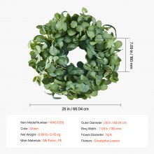 VEVOR Couronne décorative artificielle verte 66,04 cm avec feuilles d'eucalyptus