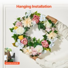 VEVOR Couronne décorative artificielle 60,96 cm blanc rose jaune avec pivoines