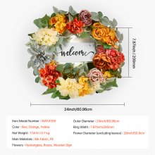 VEVOR Couronne décorative artificielle 60,96 cm rouge orange jaune avec roses