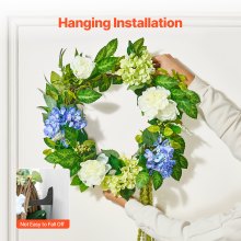 VEVOR Couronne décorative artificielle 58,42 cm bleu blanc vert avec hortensias