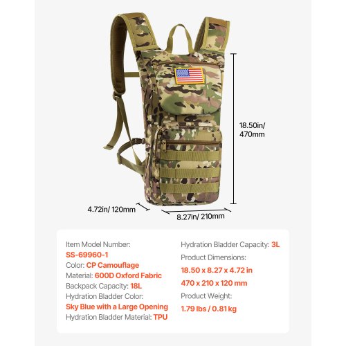 Sac à Dos Tactique KMS 3L Avec Vessie D'hydratation – Randonnée Militaire – Noir