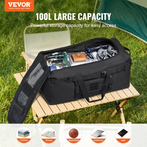 VEVOR Sac de sport tactique, 45 L, sac d'entraînement pour hommes et femmes, avec design Molle et compartiment à chaussures, sac de voyage militaire pour nuit, sport, fitness, vêtements, voyages, noir