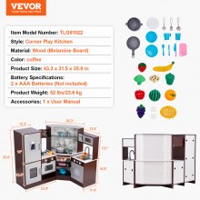 VEVOR Ensemble Cuisine pour Enfants Jouet de Simulation 24PCS Accessoires Marron