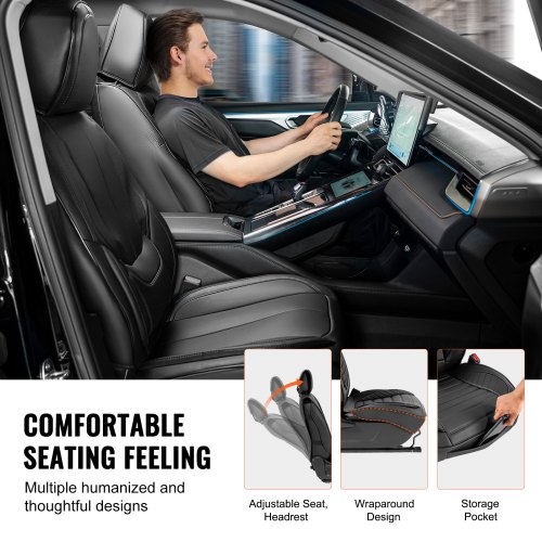 Housses Siège Auto VEVOR Simili-Cuir - 13 Pièces Noir | Universel SUV, Voiture, Camion | Compatible Airbag