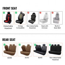 VEVOR Housses de siège de voiture universelles, ensemble complet de sièges avant et arrière, housse de siège en simili-cuir, 13 pcs, appuie-tête détachable, airbag, pour voitures SUV camions, noir