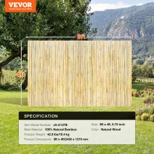 VEVOR Clôture en Bambou Naturel Rouleau Brise-vue de Confidentialité 2,4 x 1,2 m