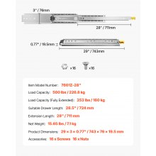 VEVOR Glissière de tiroir à extension complète 1 paire 711 mm avec verrouillage