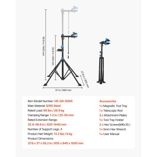 Support De Réparation VEVOR 29,9 Kg – Pied 4 Branches, Hauteur Réglable, Avec Porte-outils
