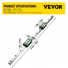 VEVOR Miniature Rail Linéaire Guide HGR20-700mm Rails et roulements linéaires CNC pour les machines d'automatisation telles que les routeurs CNC bricolage les tours les machines-outils