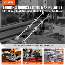 VEVOR Ensemble de rails de guidage linéaire, SFC16 1000 mm, 2 rails de guidage SFC16 39,4 po/1000 mm, 4 blocs coulissants SC16, 4 supports de rail, rails linéaires et kit de roulements pour machines a