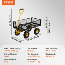 VEVOR Chariot de Jardin Transport Chariot de Plage Chariot de Transport 408 kg Charrette Remorque Acier 4 Roues Panier Maille Fer