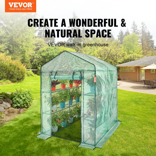 Serre Tunnel Jardin 590x295x225cm - Cadre Acier Galvanisé, Couverture PE, 12 Fenêtres