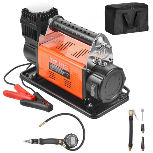 Compresseur D'Air Portable 12V 120 PSI - Gonfleur Pneus Voiture, Vélo, Moto - Avec Accessoires & Manomètre