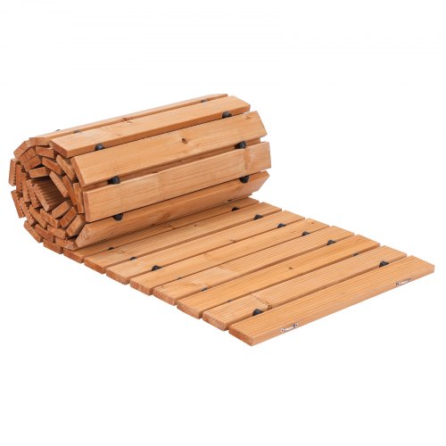 Chemin De Jardin En Cèdre Déroulant - 253x43cm - Antidérapant - Connexion Câble Métallique - Pour Extérieur Et événements