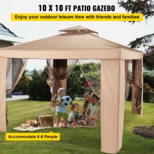 Pavillon de jardin 10x10pi, Bâche imperméable brune, Tonnelles de jardin pavillon Gazebo avec moustiquaire, protéger de la pluie et du soleil