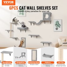 VEVOR Étagères Murales pour Chat Plateformes Hamac Canapé Arbre à Chats Lot de 6