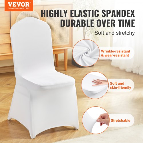 VEVOR Lot de 50 housses de chaise en élasthanne à devant plat pour mariage, banquet, cérémonie, blanc, 50 pièces/100 pièces/150 pièces