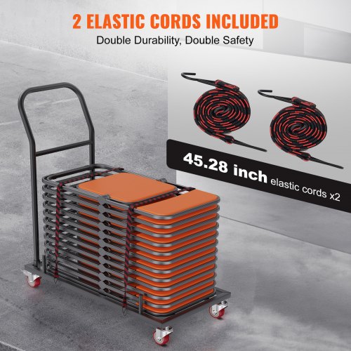 Chariot à Chaises Pliables – Porte 14 Chaises, 90 Kg – Roues Caoutchouc & Frein – Pour Salle, Événements, Hôtels