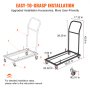 Dimensions du chariot pour chaise pliante VEVOR et guide d'assemblage avec pièces étiquetées et mesures.