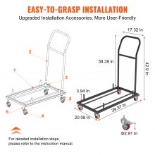 VEVOR Chariot de chaise pliante, chariot commercial en fer capacité 12 chaises chariot à support chaises 4 roulettes, transport stockage de chaises empilables à plat en résine plastique et bois, noir