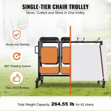 VEVOR Chariot de chaise pliante, capacité 120 kg, chariot de chaise empilable mobile monocouche, rangement stocker 42 chaises, support de chaises en fer avec 4 roulettes, 2 cordons élastiques, housse