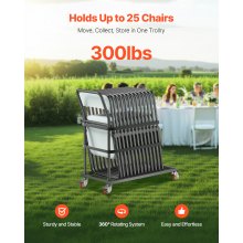 VEVOR Chariot Support Porte Chaise Pliante pour 25 Chaises 136 kg en L Vertical