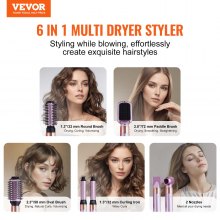 VEVOR Brosse Sèche-cheveux 6 en 1 Styler Multifonction Pro pour Coiffer Boucler