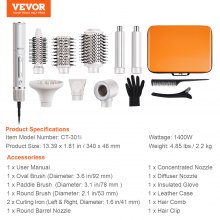 VEVOR Brosse Sèche-cheveux 7 en 1 Styler Multifonction pour Séchage Volumisation