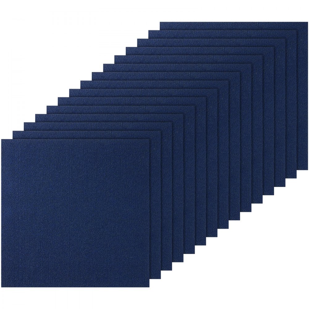 VEVOR Dalles de moquette à décoller et à coller, 610 x 610 mm, tapis de sol auto-adhésif, rembourré et doux, installation facile pour chambre, salon, intérieur et extérieur (15 pcs, bleu foncé)