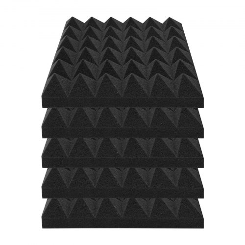 Lot 48 Dalles Mousse Acoustique Autocollante 3D Pyramide Noire 5x30x30cm - Isolation Studio Bureau
