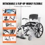 Fauteuil roulant de douche VEVOR avec repose-pieds relevables, accoudoirs, roulettes freinées et seau de toilette coulissant.