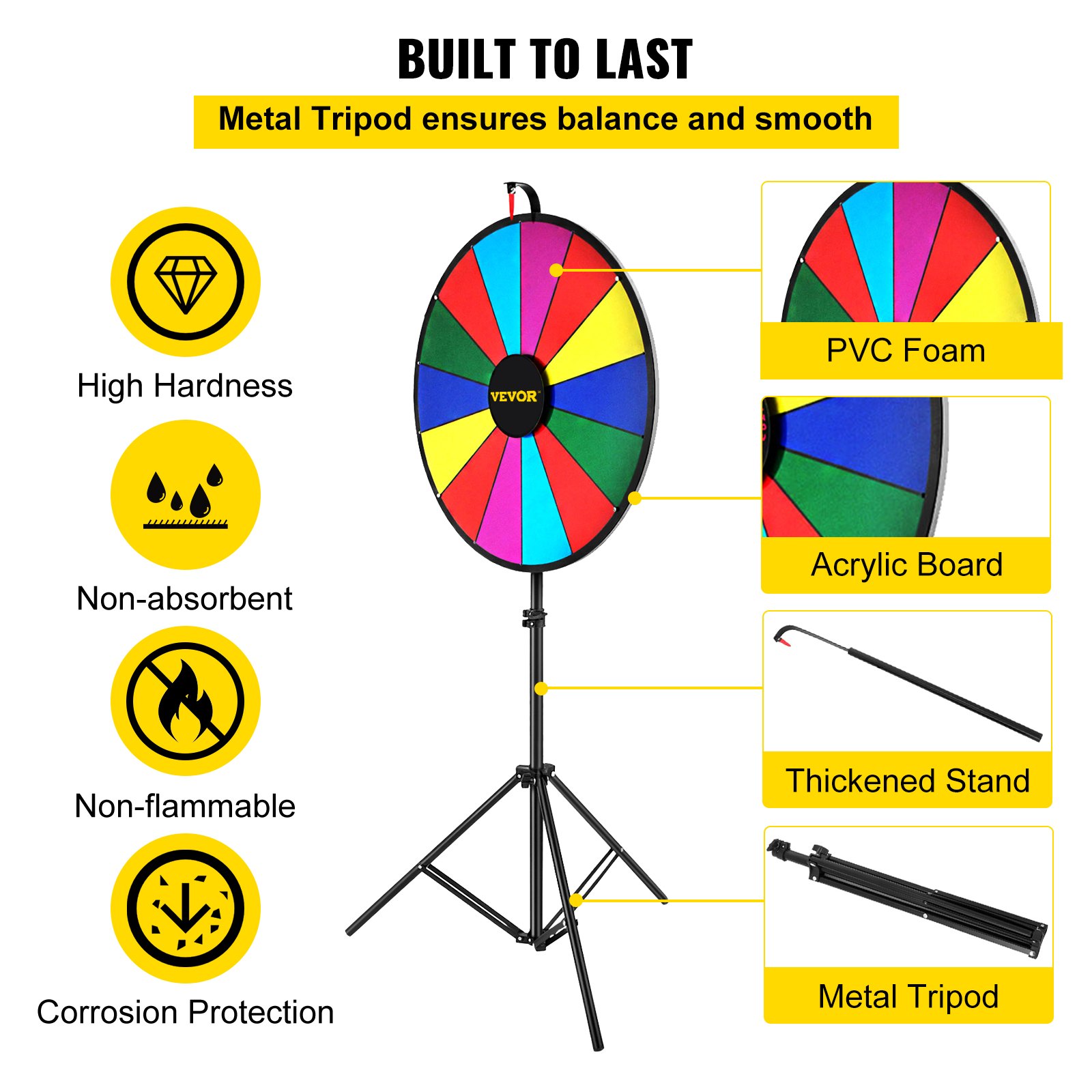 Roue De La Fortune VEVOR Roue De Loterie 910 Mm, Roue De Fortune Effaçable à Sec à 18