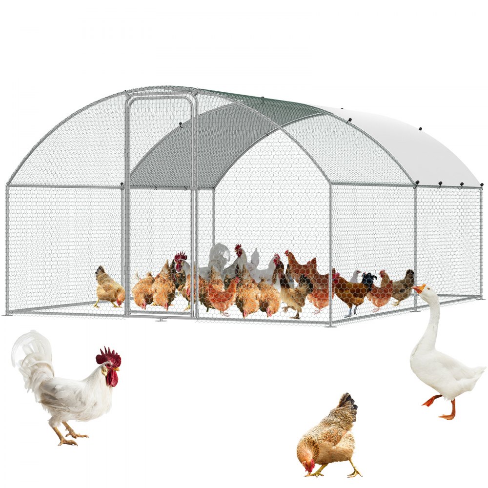 Poulailler Métal VEVOR 3x2m Avec Enclos - Galvanisé, Toit Dôme, Pour Poules, Canards, Lapins