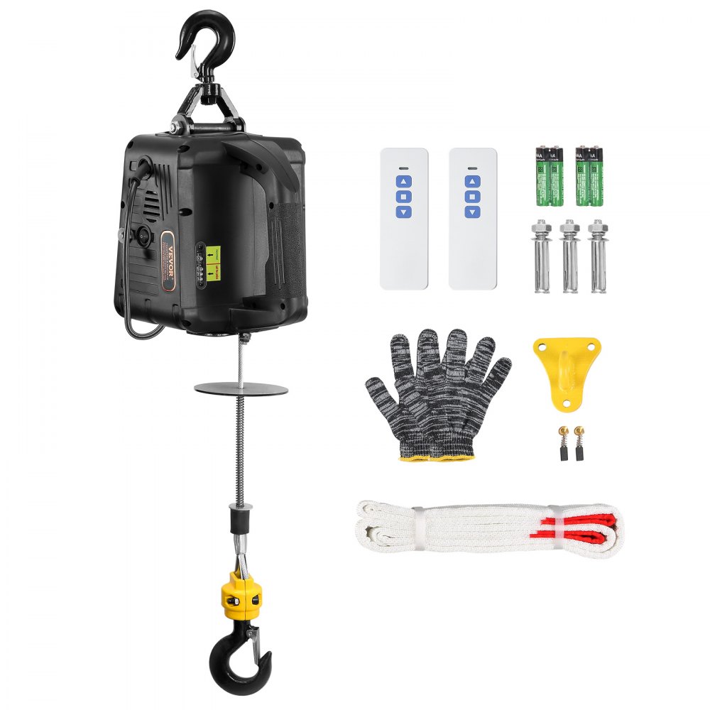 Palan Électrique VEVOR 500kg - Treuil 1500W - Télécommande Sans Fil