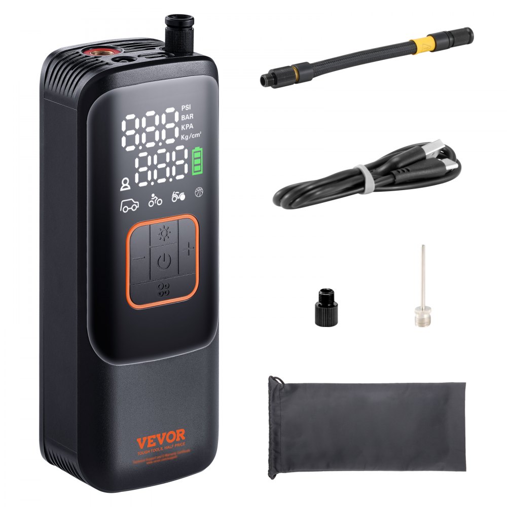 Gonfleur Pneu Voiture Portable Numérique USB Rechargeable, Compresseur D'air 12V, Noir