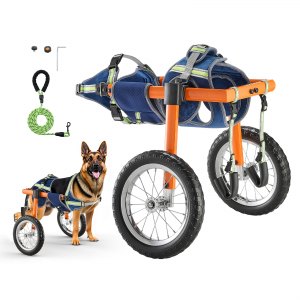 Fauteuil Roulant pour Chien Pattes Arrières Chariot à 2 Roues Léger, Réglable en Hauteur, Largeur, Longueur, avec Roues Amortissantes, pour Chiens Blessés et Handicapés de 15 kg Max, Taille M | FR