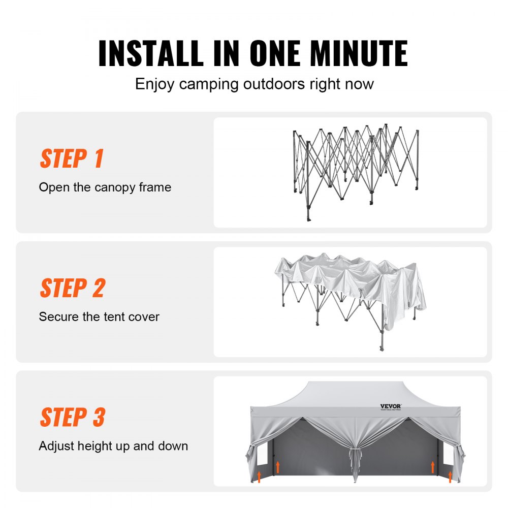 Tonnelle Pop-up VEVOR 5,9x2,96 M - Gazebo Instantané Avec Parois Latérales - Blanc, Facile à Monter - Jardin, événements