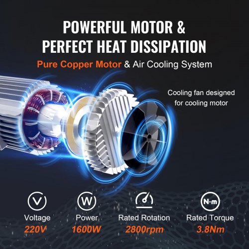 Motore Elettrico VEVOR 48V 1800W Senza Spazzole, In Rame Puro, 4500 Giri/min