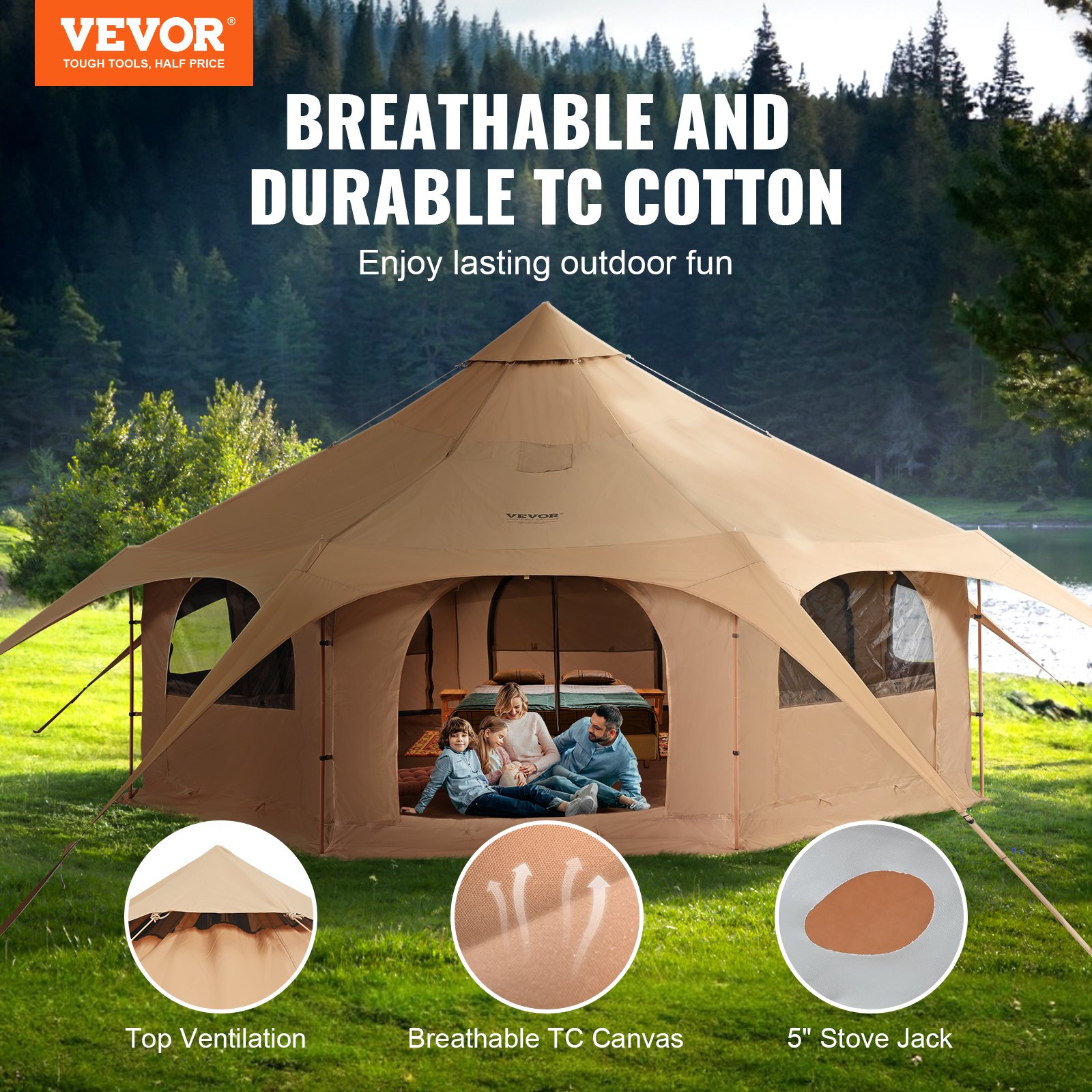 VEVOR Tente Chaude 4 Saisons Pour 2 Personnes - Imperméable PU2500, Trou Pour Poêle, Léger Et Portable