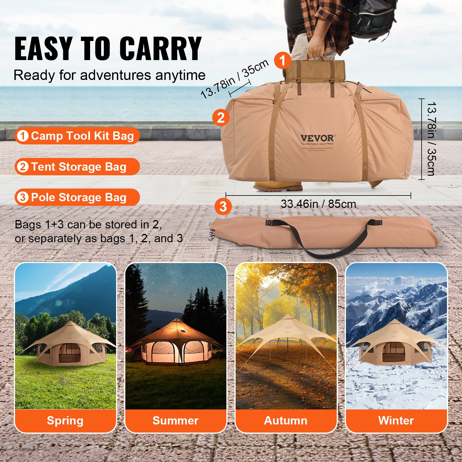 VEVOR Tente Chaude 4 Saisons Pour 2 Personnes - Imperméable PU2500, Trou Pour Poêle, Léger Et Portable