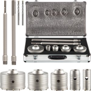 Kit 10 Pezzi Carotatrici Widia 30-100 Mm + 2 Aste SDS Plus/SDS Max E Punte Centratura, Con Valigia Trasporto