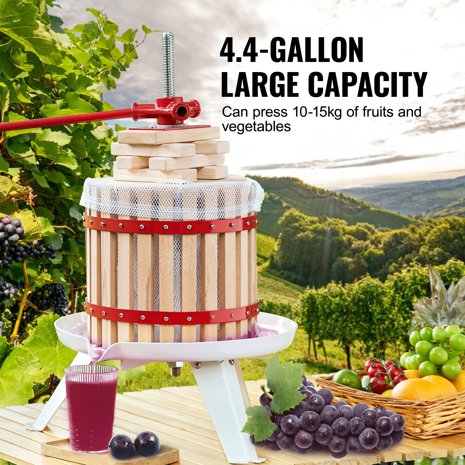VEVOR Pressoir à Fruits Manuel 18 L Pressoir à Vin en Bois Massif avec — free download