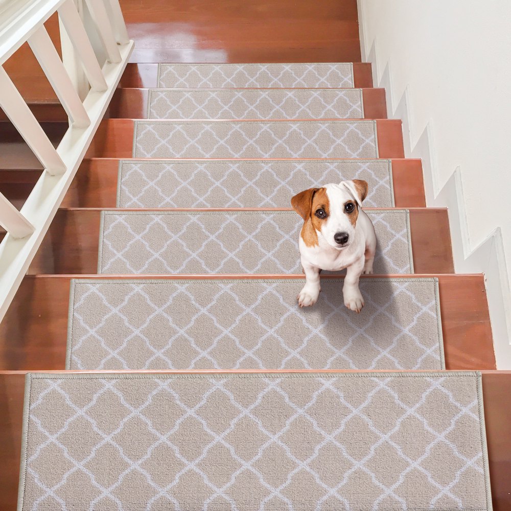 Beautissu Set De 15 Tapis D'escalier ProStair 65x28cm Couture Robuste – Marchettes Escalier Antidérapant – Protège Escaliers Installation Facile - Gris Clair