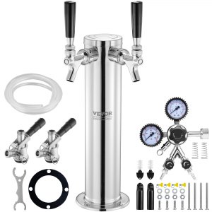 Colonne à Bière 2 Têtes En Acier Inoxydable - Avec Interrupteur Au Pied - Pour Boissons Froides/chaudes - Robinet Cuivre