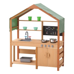 Cuisine En Bois Extérieure Mud Kitchen – Évier, Robinet, Accessoires Inclus – Jeu D’imitation 3 Ans Et + – Cabane De Jardin