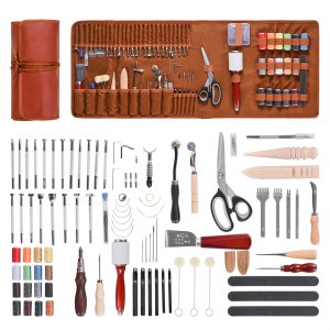 Kit Outils Travail Du Cuir 9 Pièces - Poney Couture Rotatif 180° Avec Pinces Et Accessoires