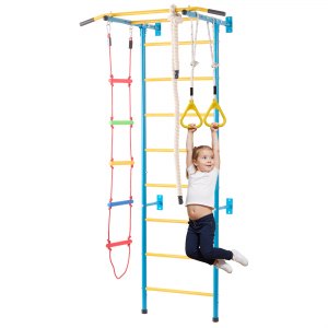 VEVOR Mur d'escalade pour enfants (3+), set 5 en 1 avec échelle suédoise en acier carbone, barre de traction, échelle de corde et anneaux de