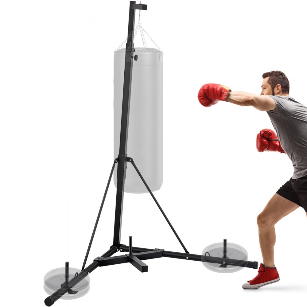 VEVOR Dual Station Heavy Duty Sac de Frappe de Boxe Support Pliant R glable en Hauteur Support de Sac de Boxe sur Pied Support de Sac de Boxe Repliable Autoportant Cintres de Boxe debout Libre